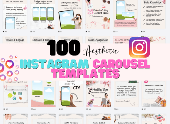 100 Canva Instagram Carousel Template: Scrapbook Aesthetic