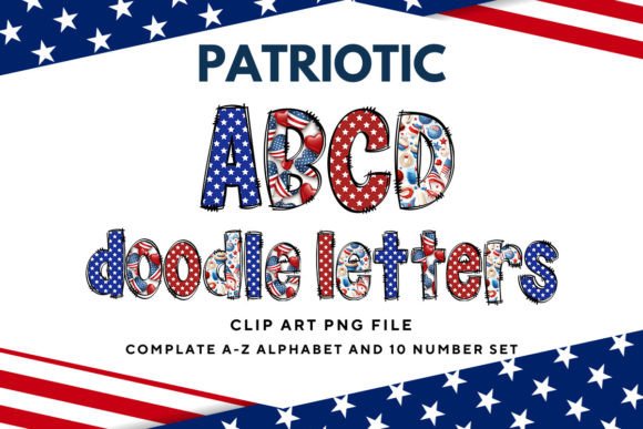 Patriotic USA Doodle Alphabet Letters12: Creative Design Assets
