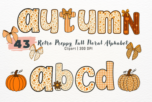 Preppy Retro Floral Autumn Alphabet PNG: A Seasonal Design Asset